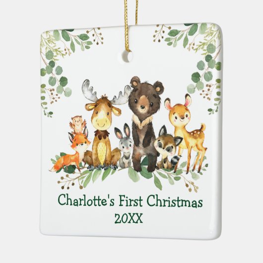 Baby eerste kerstbos Dieren Greenery Keramisch Ornament (Links)