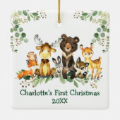 Baby eerste kerstbos Dieren Greenery Keramisch Ornament (Achterkant)