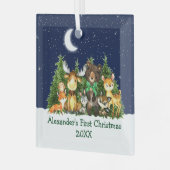 Baby eerste kerstbosbedekking dierenkui glas ornament (Voorkant links)