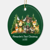 Baby eerste kerstbosbedekking dierenkui keramisch ornament (Links)