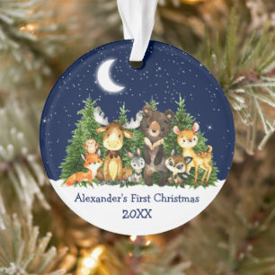 Baby Eerste Kerstbosdieren Blauw Ornament