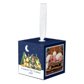 Baby eerste kerstbosdieren Blauwe foto Decoratie (Voorkant hoekig)