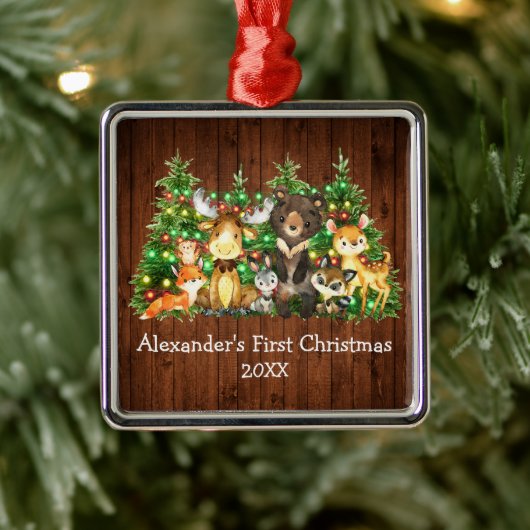 Baby eerste kerstbosdieren bomen lichten metalen ornament (Boom)