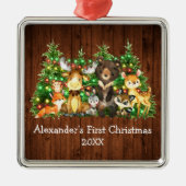 Baby eerste kerstbosdieren bomen lichten metalen ornament (Voorkant)