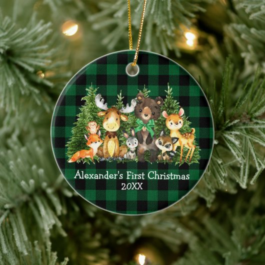 Baby eerste kerstbosdieren groen geplaveid keramisch ornament (Boom)