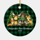 Baby eerste kerstbosdieren groen geplaveid keramisch ornament (Voorkant)