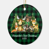 Baby eerste kerstbosdieren groen geplaveid keramisch ornament (Links)