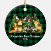 Baby eerste kerstbosdieren groen geplaveid keramisch ornament (Achterkant)