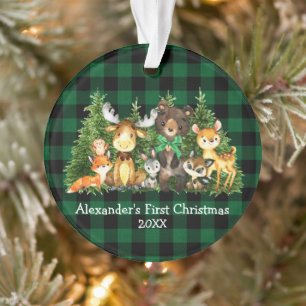 Baby eerste kerstbosdieren groen geplaveid ornament