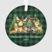 Baby eerste kerstbosdieren groen geplaveid ornament (achterkant)