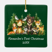 Baby eerste kerstbosdieren groen keramisch ornament (Achterkant)