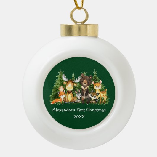 Baby eerste kerstbosdieren groen keramische bal ornament (Voorkant)