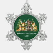 Baby eerste kerstbosdieren groen tin sneeuwvlok ornament (Voorkant)