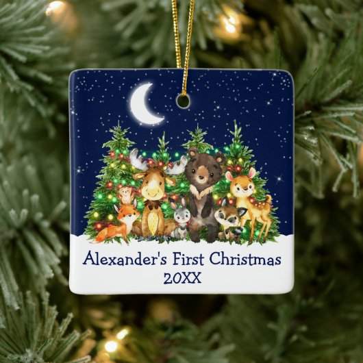 Baby eerste kerstbosdieren licht blauw keramisch ornament (Boom)