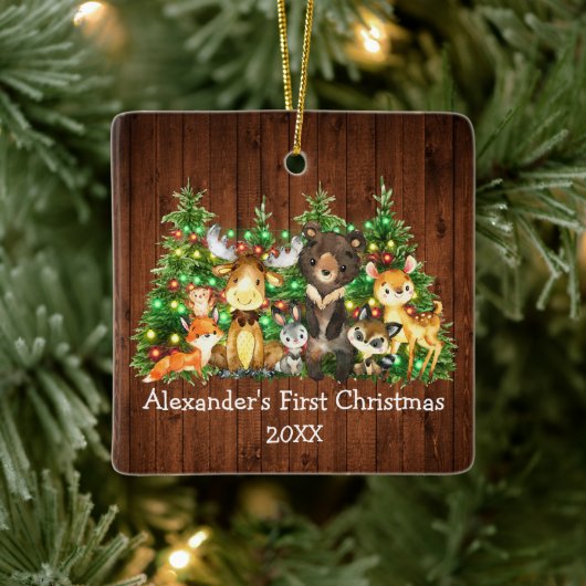 Baby eerste kerstbosdieren lichten bomen aan keramisch ornament (Boom)