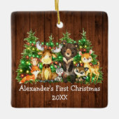 Baby eerste kerstbosdieren lichten bomen aan keramisch ornament (Voorkant)