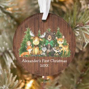 Baby Eerste Kerstbosdieren met groene boer Ornament