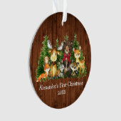 Baby eerste kerstbosdieren met rode bosjes ornament (voorkant)