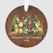 Baby eerste kerstbosdieren met rode bosjes ornament (voorkant)