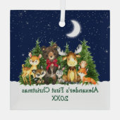 Baby eerste kerstbosdieren Rood Boe Glas Ornament (Achterkant)