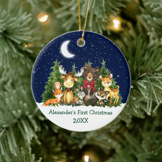 Baby eerste kerstbosdieren Rood Boe Keramisch Ornament (Boom)