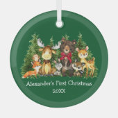 Baby eerste kerstbosdieren Rood Bow Groen Glas Ornament (Voorkant)