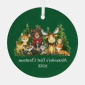 Baby eerste kerstbosdieren Rood Bow Groen Glas Ornament (Achterkant)