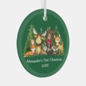 Baby eerste kerstbosdieren Rood Bow Groen Glas Ornament (Voorkant Rechts)