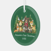 Baby eerste kerstbosdieren Rood Bow Groen Glas Ornament (Voorkant links)