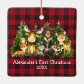 Baby eerste kerstbosdieren Rood plan Keramisch Ornament (Achterkant)