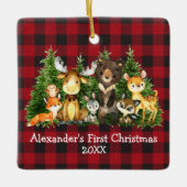 Baby eerste kerstbosdieren Rood plan Keramisch Ornament (Voorkant)