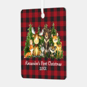 Baby eerste kerstbosdieren Rood plan Metalen Ornament (Voorkant links)