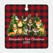 Baby eerste kerstbosdieren Rood plan Metalen Ornament (Achterkant)