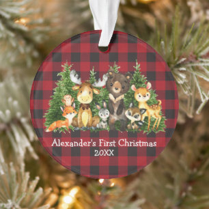 Baby eerste kerstbosdieren Rood plan Ornament