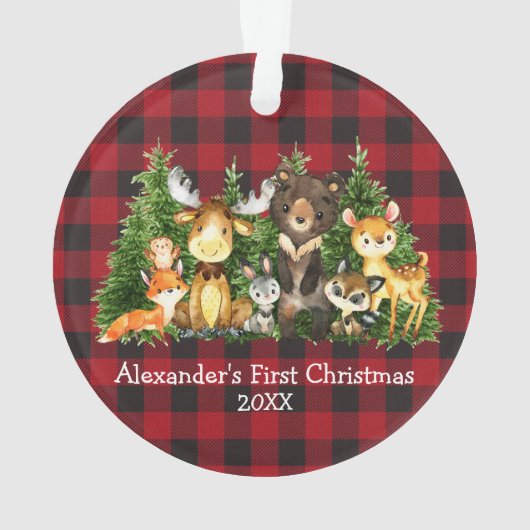 Baby eerste kerstbosdieren Rood plan Ornament (achterkant)