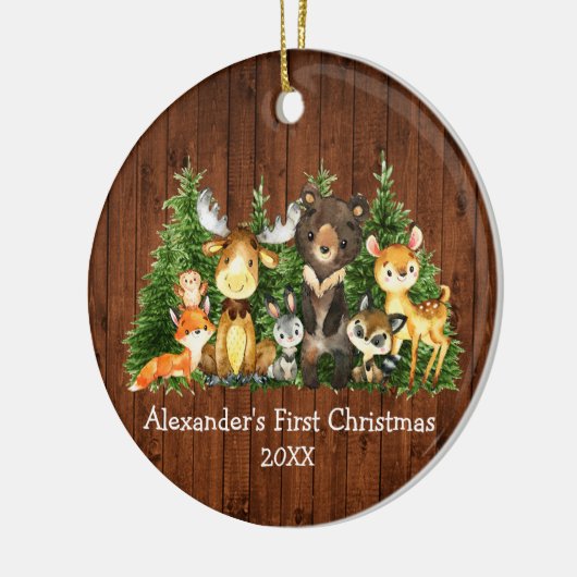 Baby eerste kerstbosdieren Rustige Ronde Keramisch Ornament (Links)