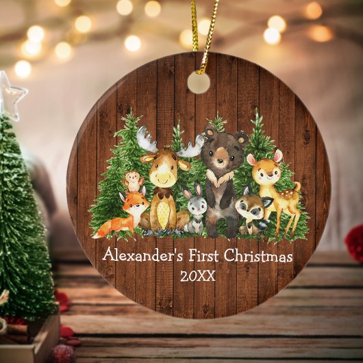 Baby eerste kerstbosdieren Rustige Ronde Keramisch Ornament