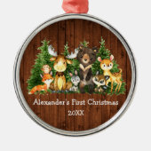 Baby eerste kerstbosdieren Rustige Ronde Metalen Ornament (Voorkant)