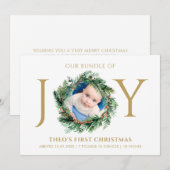 Baby Eerste kerstbundel van Joy Floral Gold Feestdagenkaart (Voorkant / Achterkant)