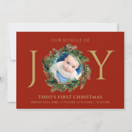 Baby Eerste kerstbundel van Joy Red Floral Gold Feestdagenkaart