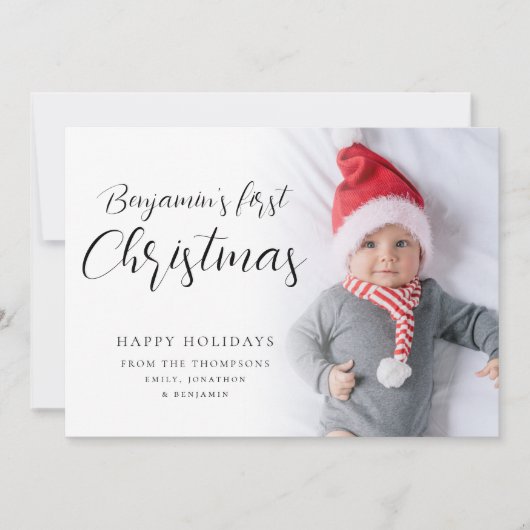Baby eerste kerstcadeau voor aangepaste fotokallig feestdagenkaart (Voorkant)