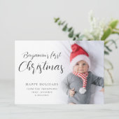 Baby eerste kerstcadeau voor aangepaste fotokallig feestdagenkaart (Staand voorkant)