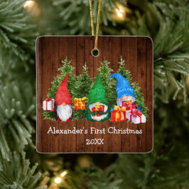 Baby eerste kerstcadeaus Rustic Square Keramisch Ornament