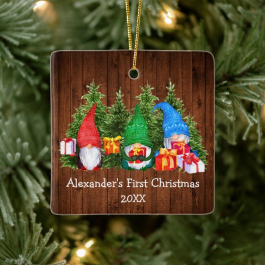 Baby eerste kerstcadeaus Rustic Square Keramisch Ornament (Boom)