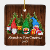 Baby eerste kerstcadeaus Rustic Square Keramisch Ornament (Achterkant)