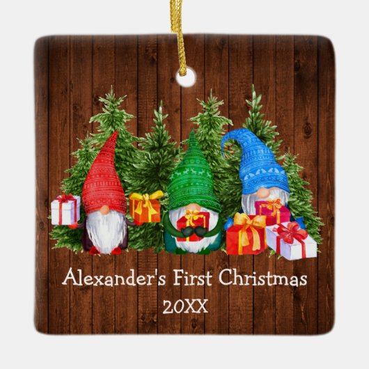 Baby eerste kerstcadeaus Rustic Square Keramisch Ornament (Voorkant)