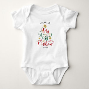 Baby eerste kerstcadeautje rood wit groen romper