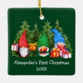 Baby eerste kerstcadeautjes Groene vierkant Keramisch Ornament (Voorkant)