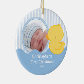 Baby Eerste Kerstdag Foto Ornament Eend Jongen (Rechts)