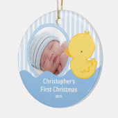 Baby Eerste Kerstdag Foto Ornament Eend Jongen (Links)
